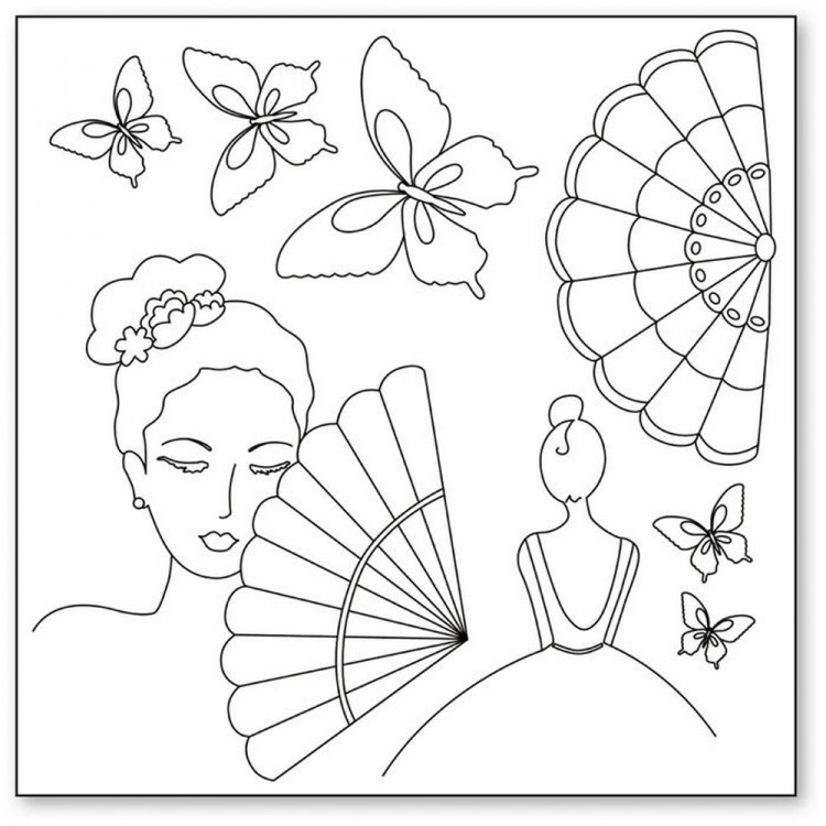 Stamperia DFTM04 Салфетка рисовая с контуром рисунка Silhouette art "Женщина с веером"
