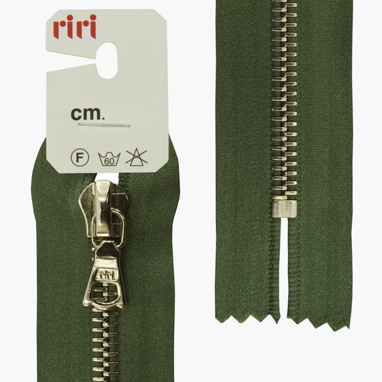 Riri 3651221/18/5861 Молния металлическая, неразъемная, на атласной тесьме, 6 мм, 18 см, зеленый холодный