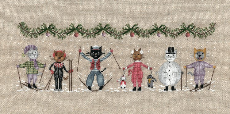Набор для вышивания Le Bonheur des Dames 2676 Frieze Skiing Cats (Котики-лыжники)