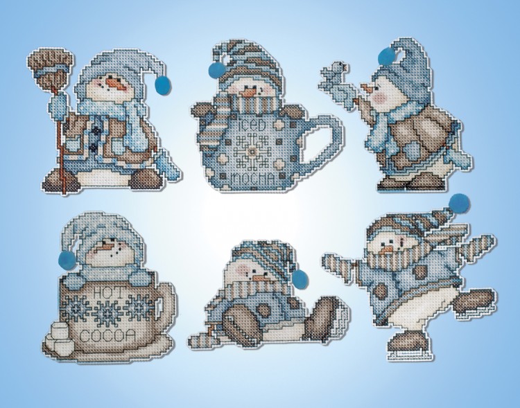 Набор для вышивания Design Works 1689 Елочные игрушки "Снеговики из какао"
