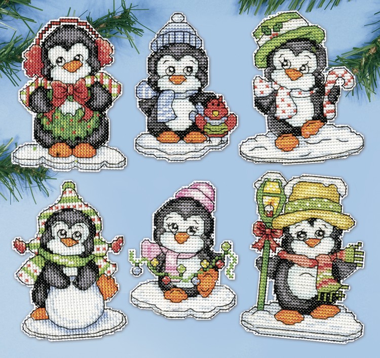 Набор для вышивания Design Works 2286 Елочные игрушки "Пингвинята на льду"