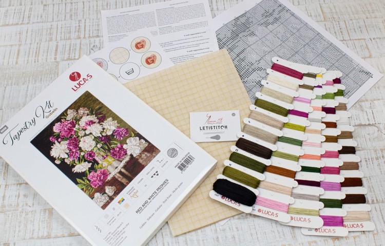 Набор для вышивания Luca-S G608 Красные и белые пионы