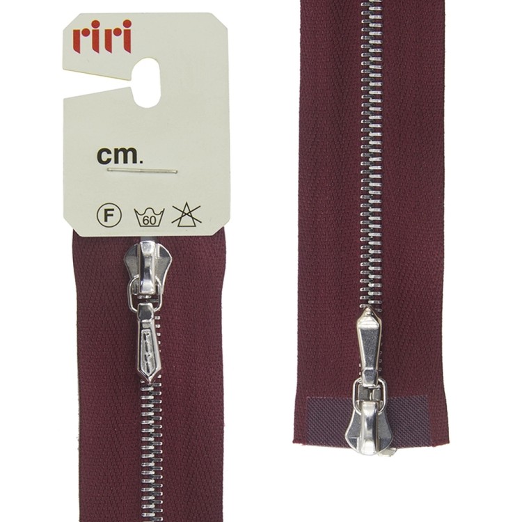 Riri 3301120/90/2411 Молния металлическая, разъемная, 2 замка, 4 мм, 90 см, бордовый