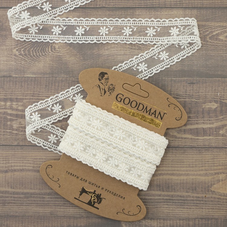Goodman T-3006.112 Кружево-вышивка на тюле, ширина 30 мм, цвет молочный, 4.5 м
