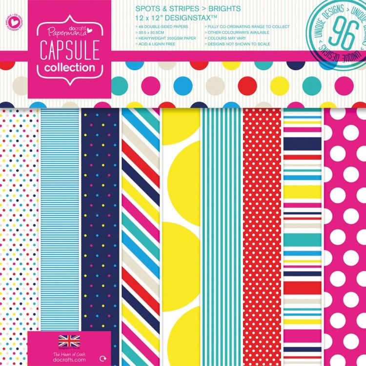 Docrafts PMA160204 Набор двухсторонней бумаги для скрапбукинга Spots & Stripes Brights