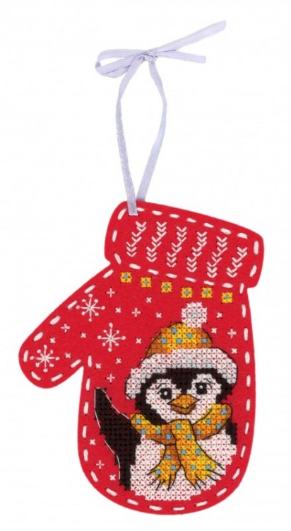 Набор для вышивания Жар-Птица Т-974 Новогодняя варежка "Пингвинёнок"