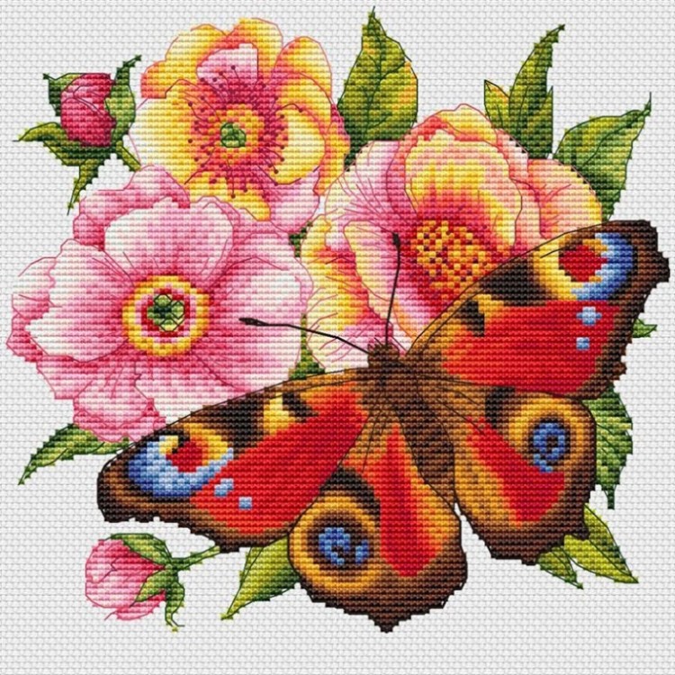 Набор для вышивания Белоснежка 225-14 Пионы и бабочка