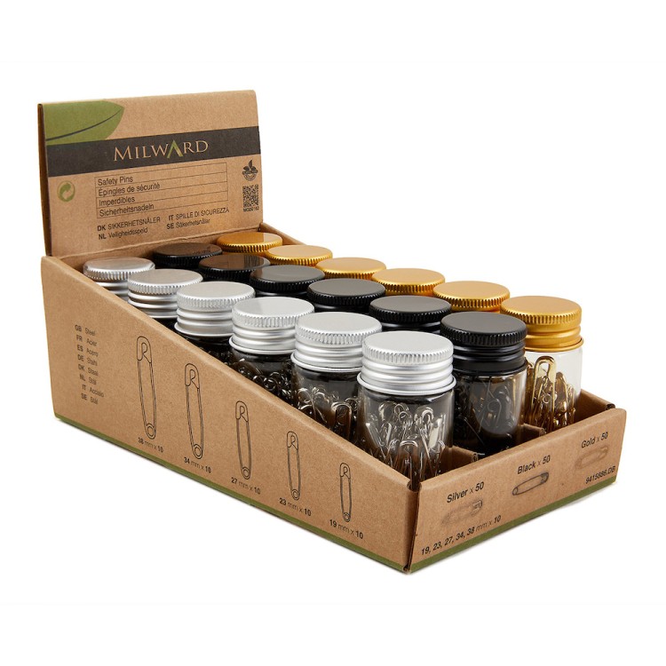 Hemline 9415886.DB Булавки английские в стеклянной баночке