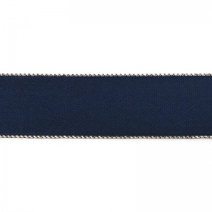SAFISA 25190-25мм-15 Лента атласная с люрексным кантом по краям, ширина 25 мм, цвет 15 - темно-синий