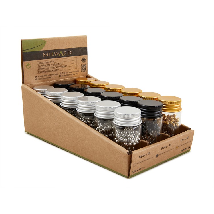 Hemline 9678879.DB Булавки портновские с пластиковой головкой в стеклянной баночке