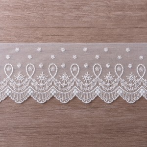 IEMESA 43465/01 Вышивка хлопком на тюле, ширина 70 мм, цвет белый