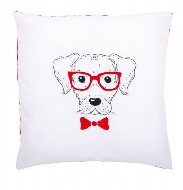 Набор для вышивания Vervaco PN-0155963 Подушка "Собака в красных очках"