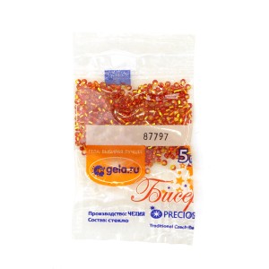 Preciosa Ornela 87797 Прозрачный желто-красный, серебристая линия внутри бисер 10/0 5 г