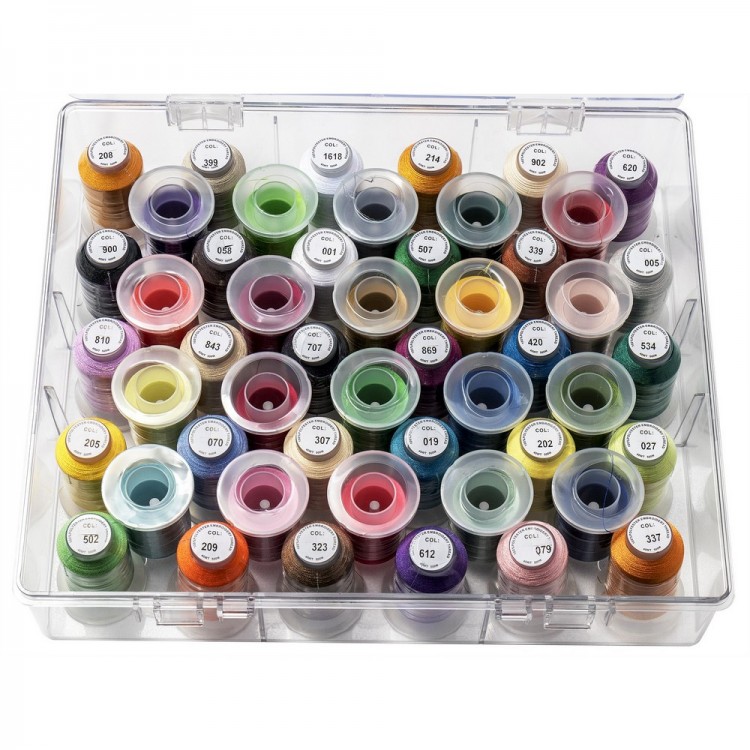 Hemline M3101.F1 Набор нитей для машинной вышивки в органайзере, 50 катушек