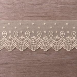 IEMESA 43465/02 Вышивка хлопком на тюле, ширина 70 мм, цвет кремовый
