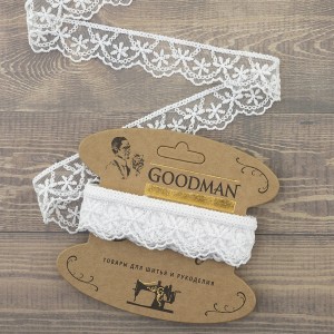 Goodman T-1910.212 Кружево-вышивка на тюле, ширина 28 мм, цвет белый, 3.5 м
