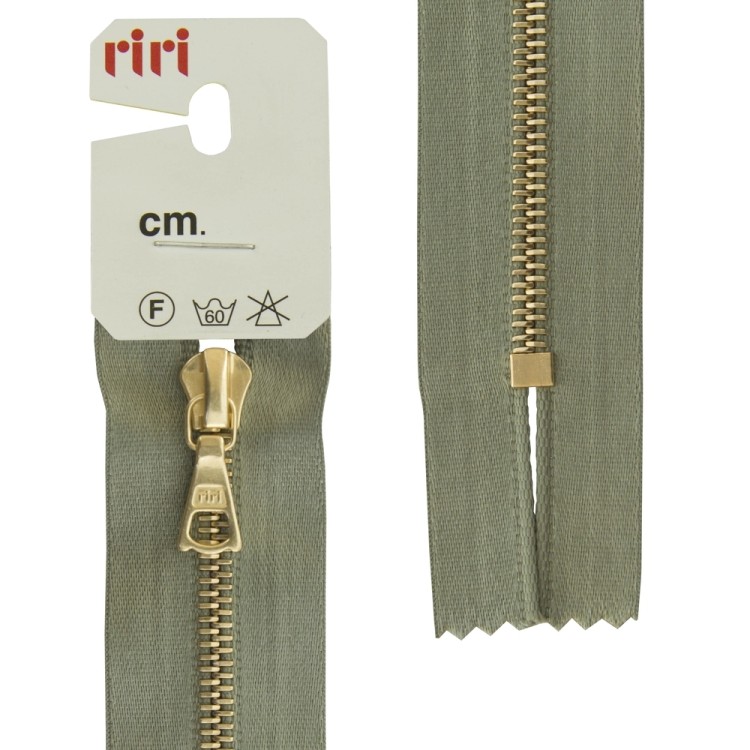 Riri 3403223/16/5884 Молния металлическая, неразъемная, на атласной тесьме, 4 мм, 16 см, серо-зеленый