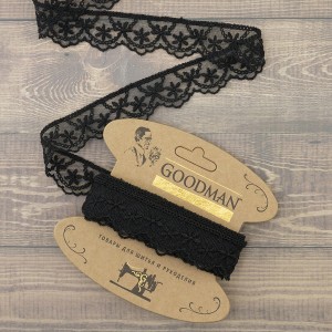 Goodman T-1910.13 Кружево-вышивка на тюле, ширина 28 мм, цвет черный, 3.5 м