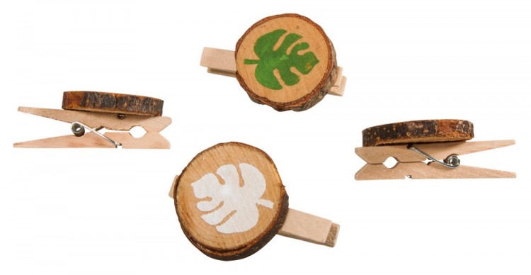 Rayher 46004000 Декоративные прищепки со спилом из дерева и мотивами из листиков