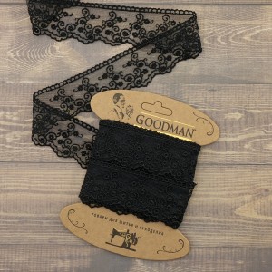 Goodman T-2443.13 Кружево-вышивка на тюле, ширина 42 мм, цвет черный, 3.5 м