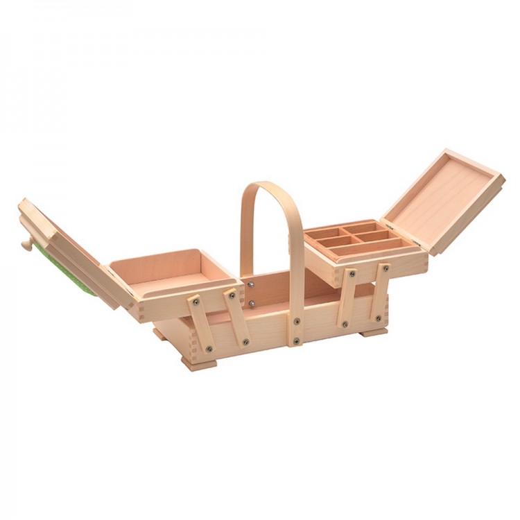 Aumueller 31/293 Шкатулка для рукоделия 2-х этажная с салатовой игольницей, бук светлый